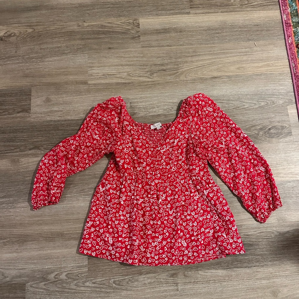LOFT Red Floral Puff Sleeve Blouse